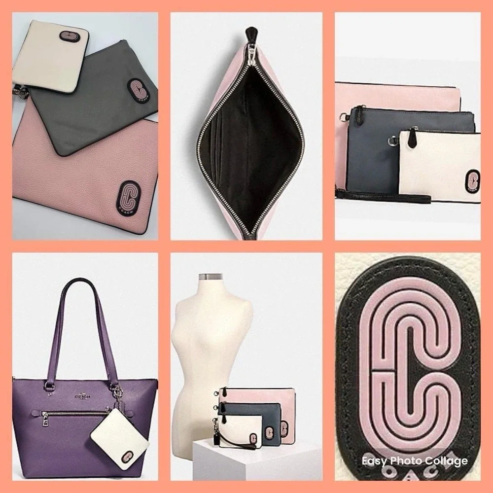 COACH Court Tote Purse Bag &  Matching 3 PIECE Pouch Set & Card Case Bundle NEW